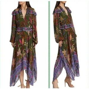 Farm Rio Wild Jungle Green Midi Dress Size Small NEW! Fairy Goth